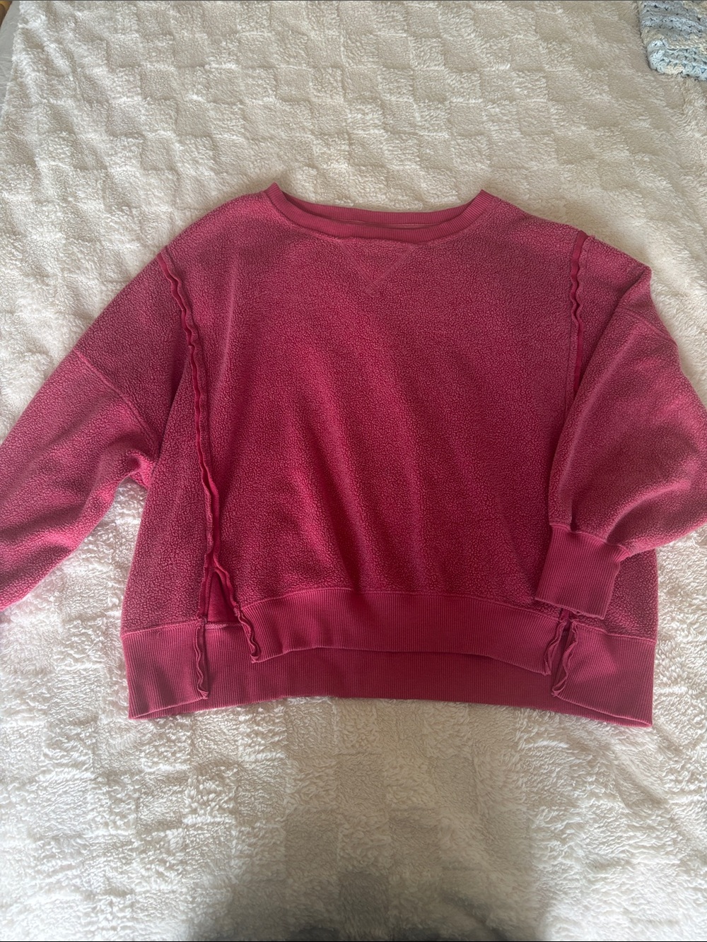 AE Oversized Big Hug Reverse Fleece Crewneck Sweatshirt – Hot Pink - Small